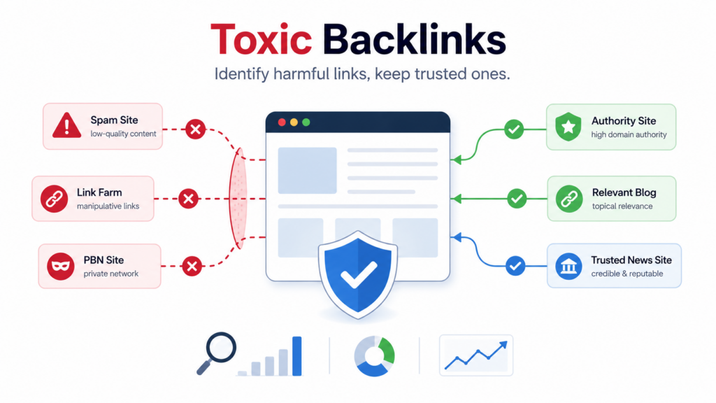 Toxic backlinks compared with trusted high-quality backlinks