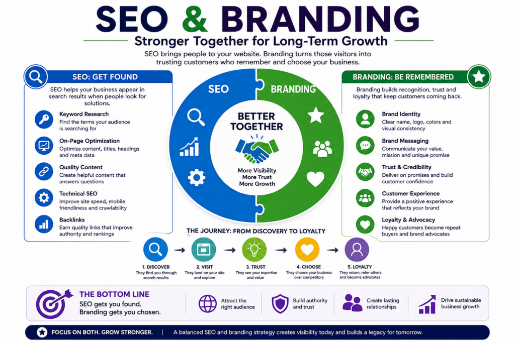 SEO and branding strategy showing how search visibility and brand trust work together