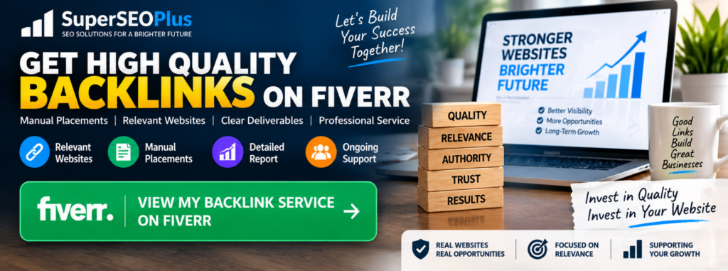 Backlink service on Fiverr offering relevant website placements and backlink reporting
