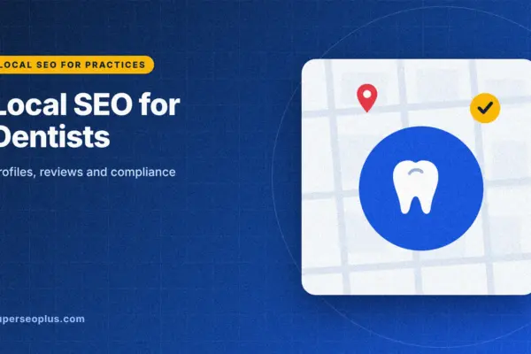 local seo for dentists: guide cover graphic with a tooth on a map card
