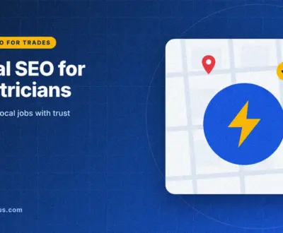 local seo for electricians: guide cover graphic with a lightning bolt on a map card