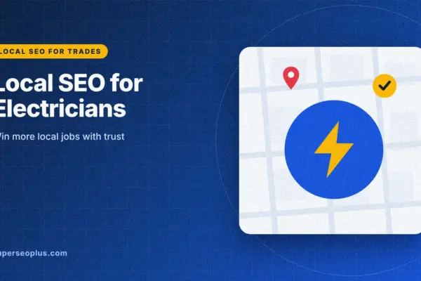 local seo for electricians: guide cover graphic with a lightning bolt on a map card