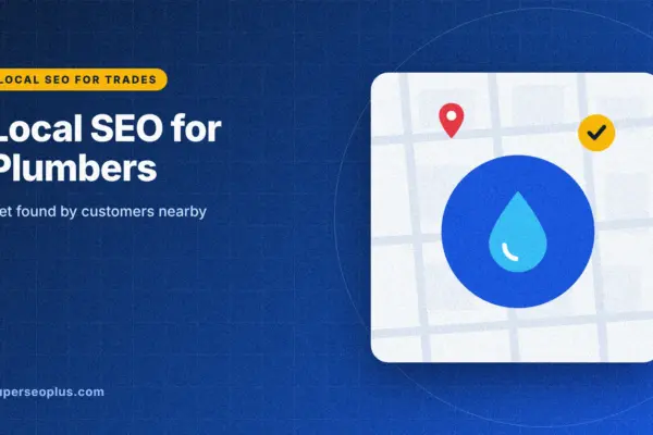 local seo for plumbers: guide cover graphic with a water drop on a map card