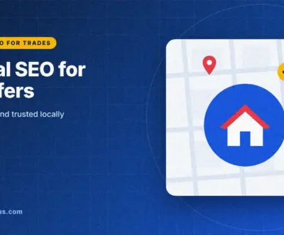 local seo for roofers: guide cover graphic with a house with a red roof