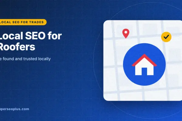 local seo for roofers: guide cover graphic with a house with a red roof