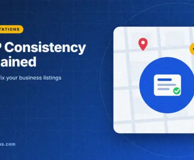 nap consistency: guide cover graphic with a business card with matching details