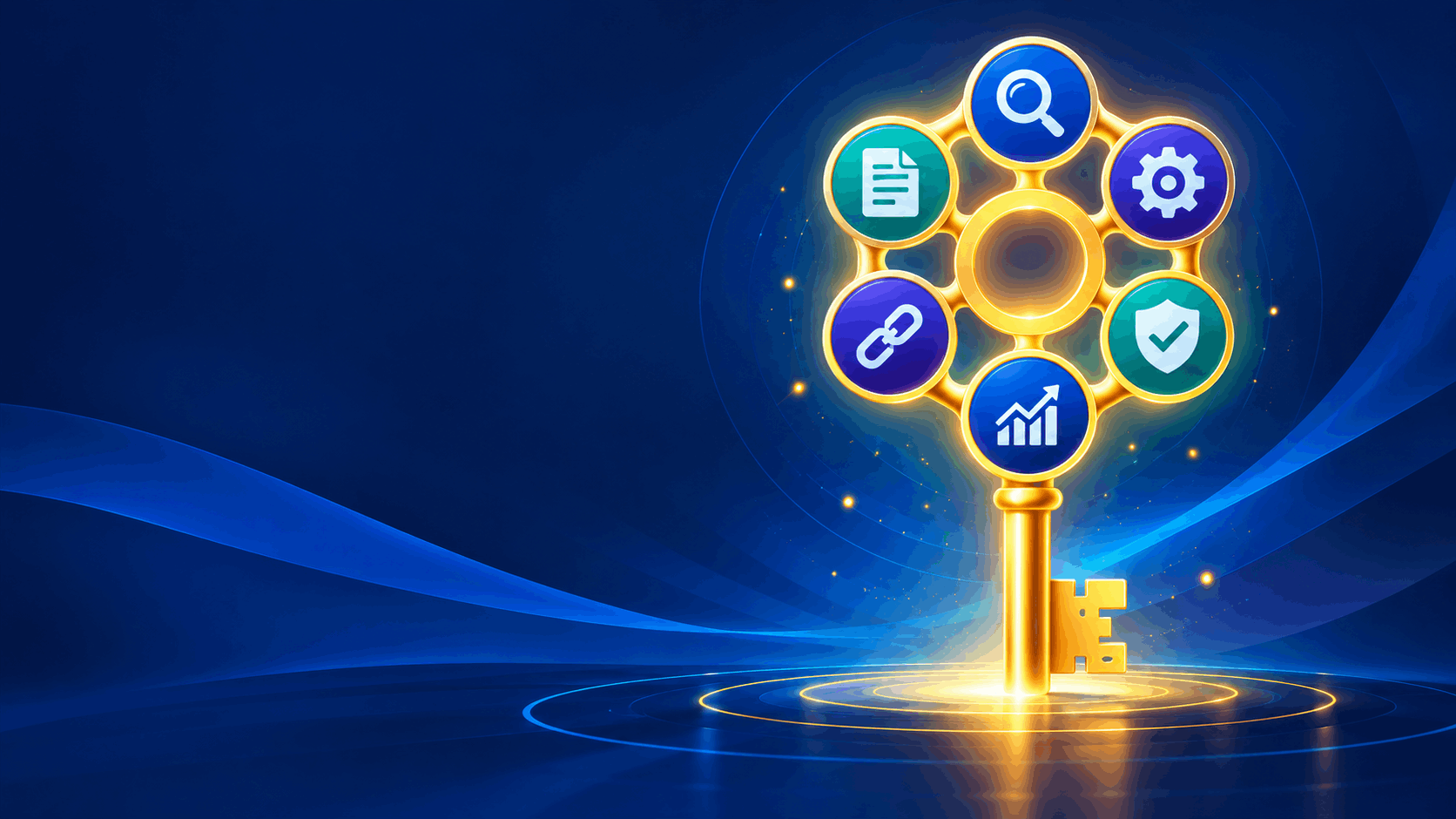 The Super Successful Secret of SEO The super successful secret of SEO illustrated with a golden key and essential SEO elements