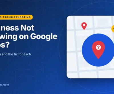why is my business not showing on google maps: guide cover graphic with a map pin with a question mark